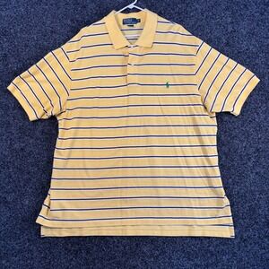 Polo Ralph Lauren‎ Mens Yellow Blue Stripe Short Sleeve Polo Shirt Pony Logo 2XB